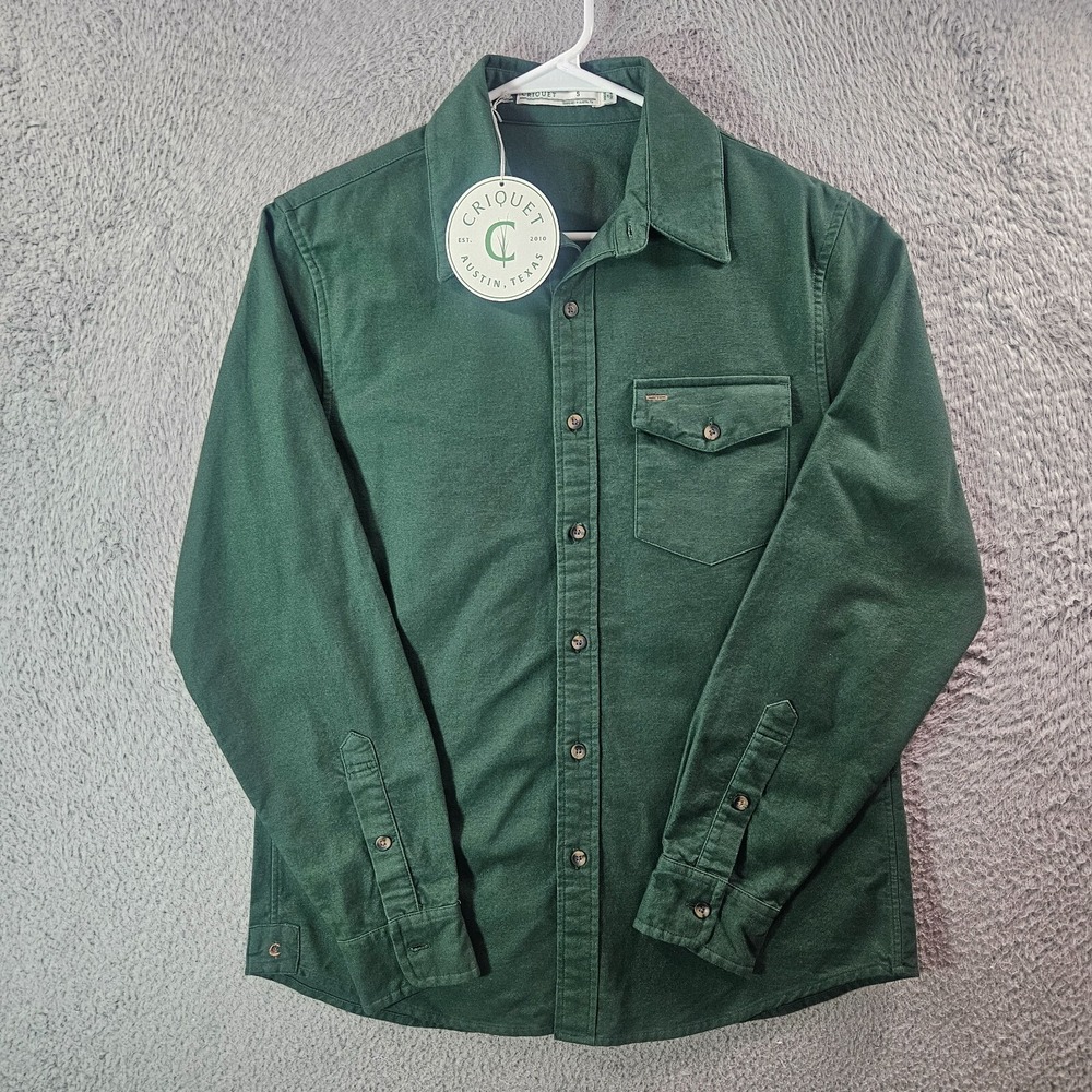 NWT Criquet Flannel Shirt Men Small Button Up Long Sleeve Dark Green